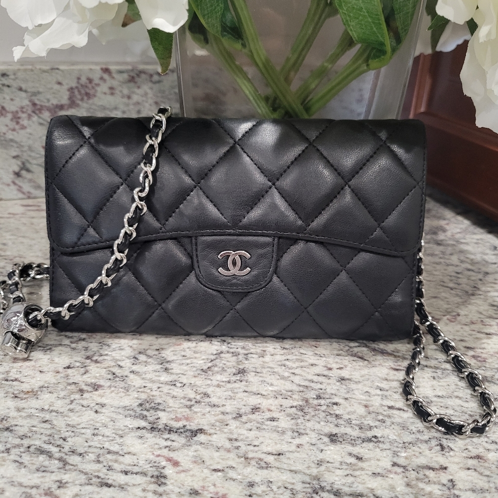 Chanel Black Quilted Calfskin Wallet With Unbranded Chain